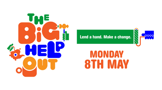 Official logo - The Big Help Out Monday 8 May. Strapline Lend a Hand, Make a Change