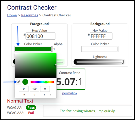 Screenshot of WebAIM's Contrast Checker