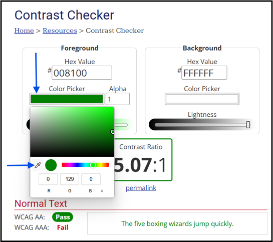 Screenshot of WebAIM's Contrast Checker