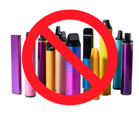 Selection of vapes behind the 'banned' symbol