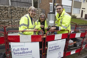 Councillor Kay Cutts (left) launches the Openreach Fibre First roll-out in Notts