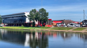 The City Ground in West Bridgford with the River Trent in the foreground
