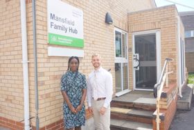 Left to right: Councillor Hana John, Cabinet Member for Education and SEND {Special Educational Needs and Disabilities) and Councillor Rory Green, Cabinet Member for Children and Families at Nottinghamshire County Council stood outside Mansfield Family Hub
