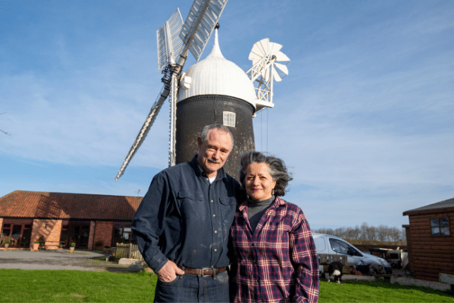 Fair and Paul Wyman standing infront of Tuxford Windmill