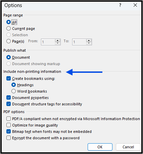 Screenshot of Export and Save As 'Options' menu
