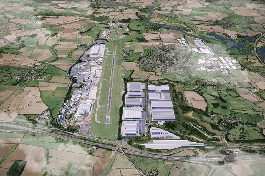 A computer rendered image showing the planned development at East Midlands Airport
