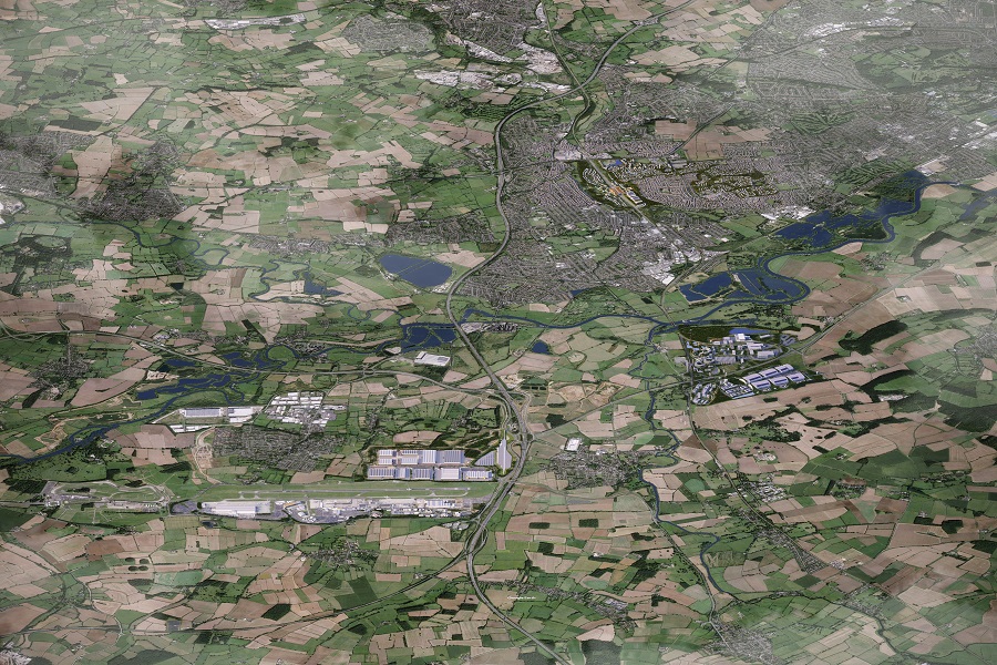 A bird’s eye view showing the three development sites in Nottinghamshire (image courtesy of the East Midlands Development Corporation)
