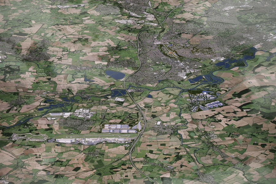 A bird’s eye view showing the three development sites in Nottinghamshire (image courtesy of the East Midlands Development Corporation)