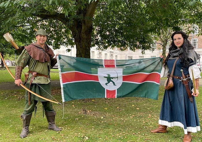 Nottinghamshire flag, with Robin and Marion
