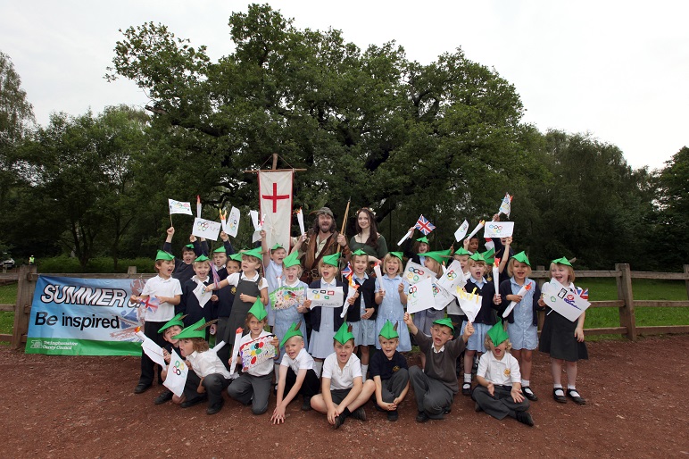 Robin, Marion and schoolchildren celebrate the olympics