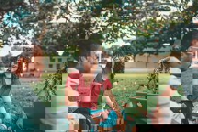Students sat outside chatting image