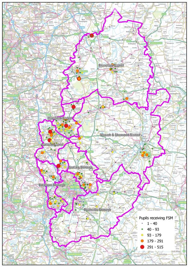 A heat map of free school meal take up across the county