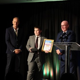 Winner Archie Matthews with Paul and Council Leader Mick Barton