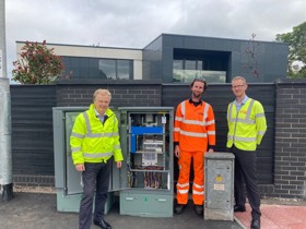 Councillor Neil Clarke, Callum Hyland, Electrical Supervisor, Robert Dean, Signals and Lighting Design