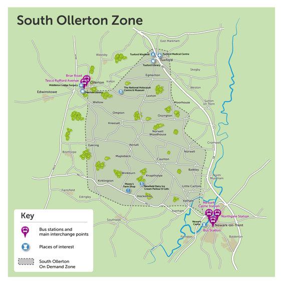 Nottsbus On Demand South Ollerton Zone Map