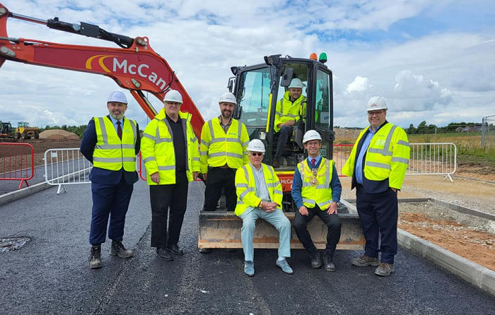 Local leaders, including Nottinghamshire County Council leader Ben Bradley MP, at the completed spine road