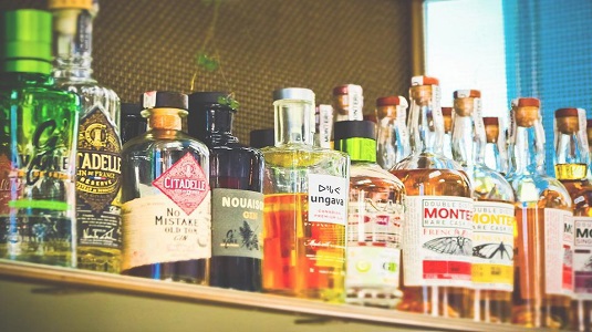 Bottles of alcohol on a shelf