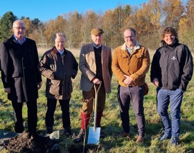 (Pictured left to right) Councillor John Cottee, Councillor Neil Clarke, Lord Lieutenant for Nottinghamshire Sir John Peace, Councillor Mike Adams and Daniel Routt Relationship Manager at the Woodland