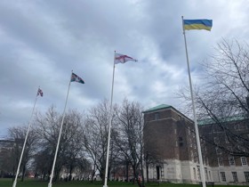 The Ukrainian flag raised at County Hall to mark the one year anniversary of the invasion of Ukraine