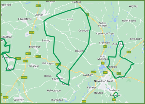 Newark and Sherwood local area map