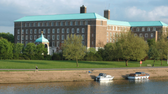 Shot of County Hall from the River Trent