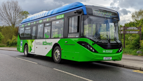 The 33 bus stopped in front of a sign for Cotgrave Country Park