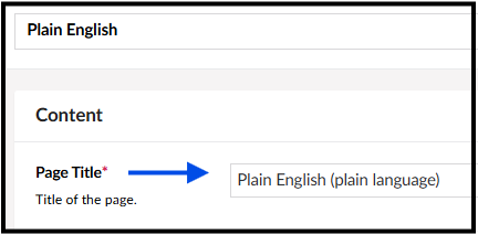 Screenshot of CMS showing page node and page title field