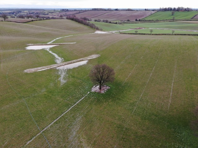 Overhead view of earth bunds in a field at Woodborough