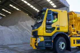 Councillor Neil Clarke in a gritter at Bilsthorpe depot