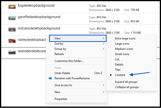 Screenshot of right-click menu in a desktop folder.