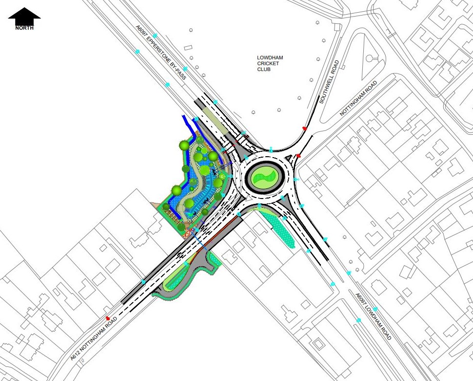 Ariel view drawing of Lowdham Roundabout