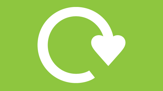 A recycling icon on a green background