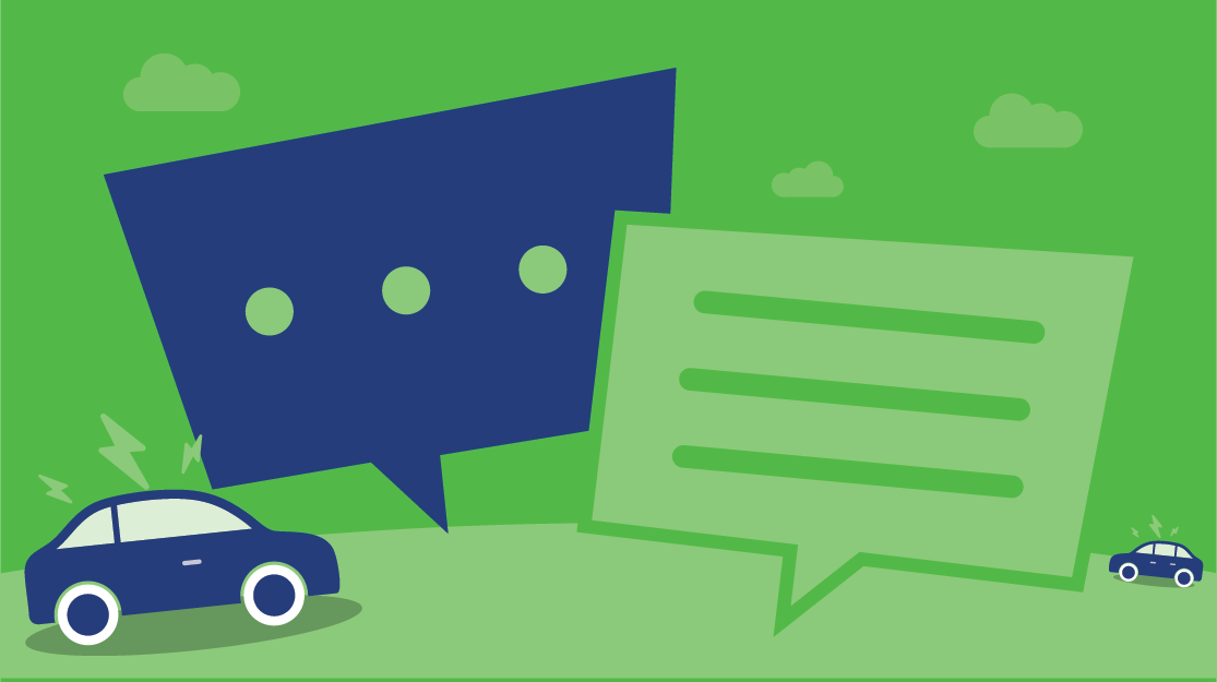 A graphic of two electric cars and two speech bubbles