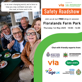 Event poster with some older people enjoying social time, includes partner logos and the time and location of the event