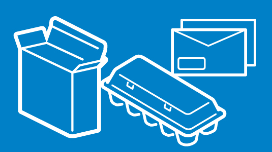 Paper, card and cartons on a blue background