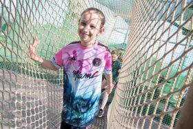 Happy child on net park activity