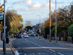 View into West Bridgford showing cars parked