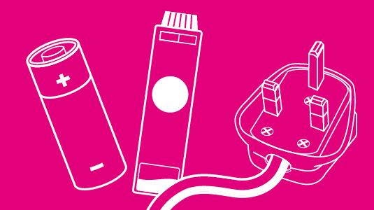 A battery, vape and a plug on a pink background