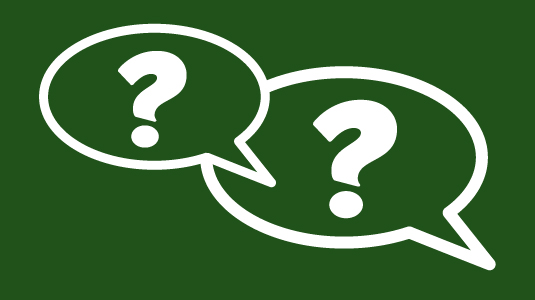Two question marks in speech bubbles on a green background
