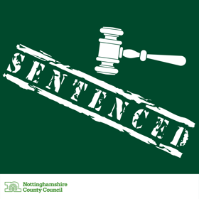 White gavel on the word 'sentenced'.