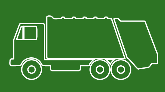 A bin lorry on a green background